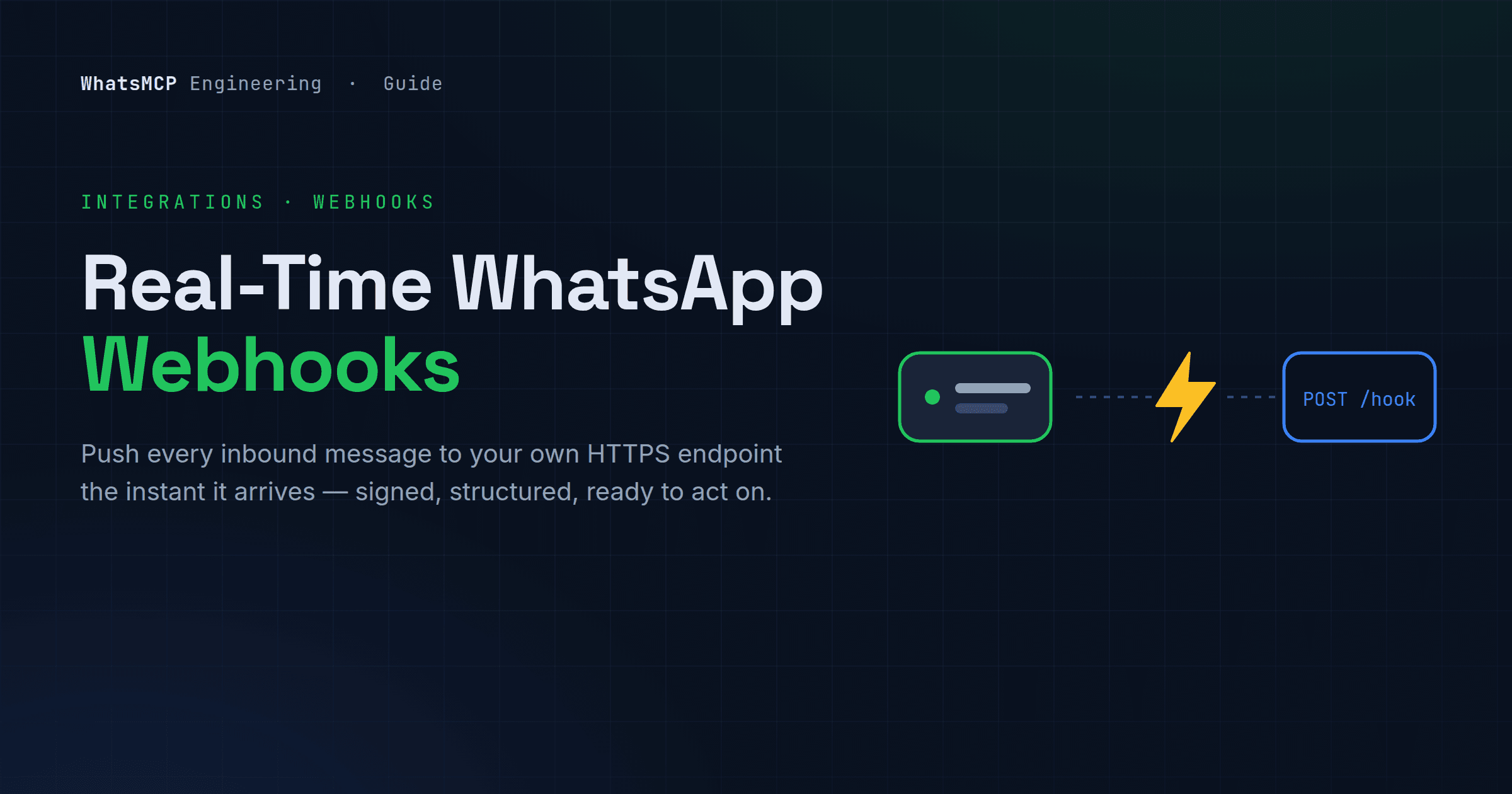 Real-time WhatsApp webhooks with WhatsMCP — inbound messages pushed to your own HTTPS endpoint, signed and structured.